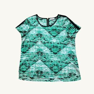 Calvin Klein Women's Green Patterned Cap Sleeve Top - Size XL